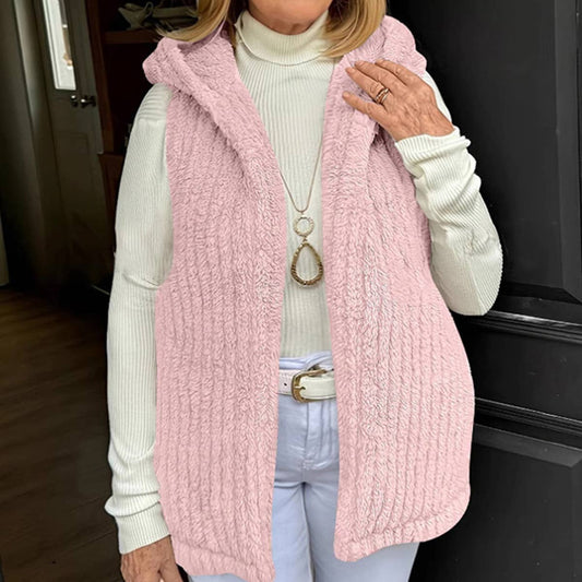 WOMEN'S WOOLEN HOODED VEST SLEEVELESS COAT