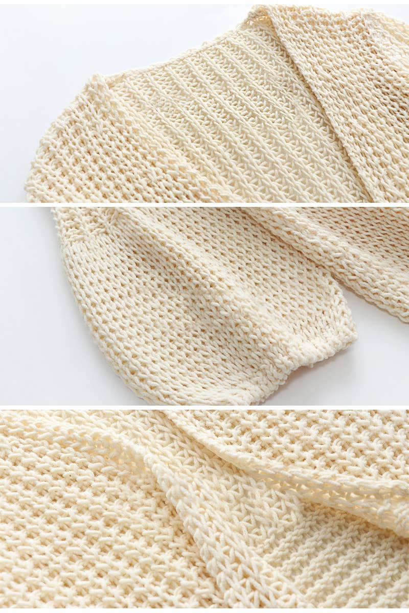 CWOCAL379 Casual Open Front Crochet Cardigan Sweater