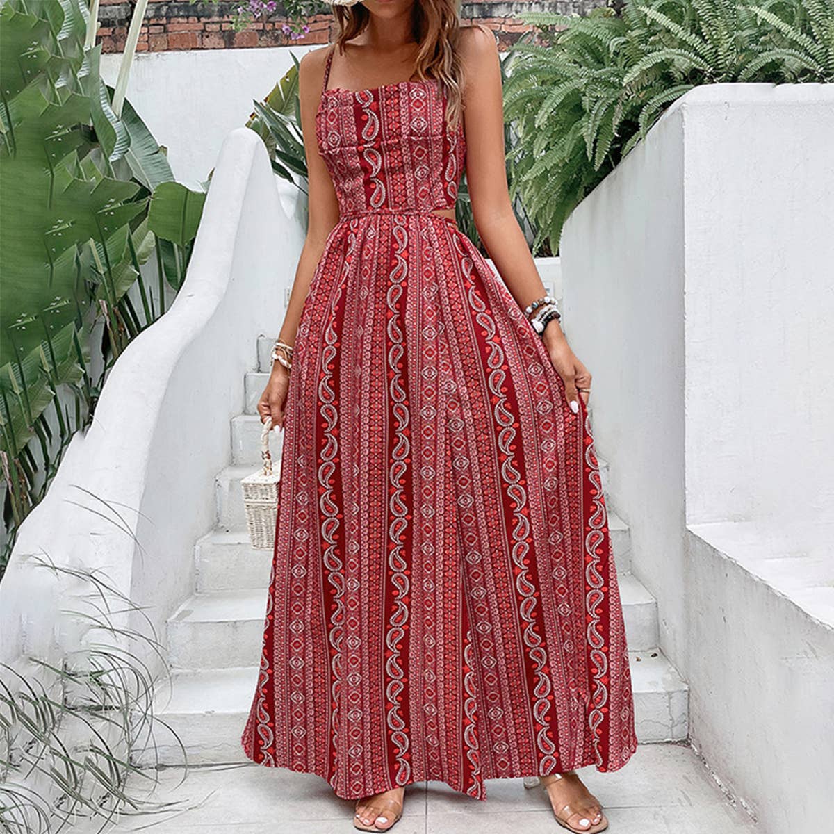 SLIMMING BOHEMIAN BACKLESS LONG HALTER DRESS