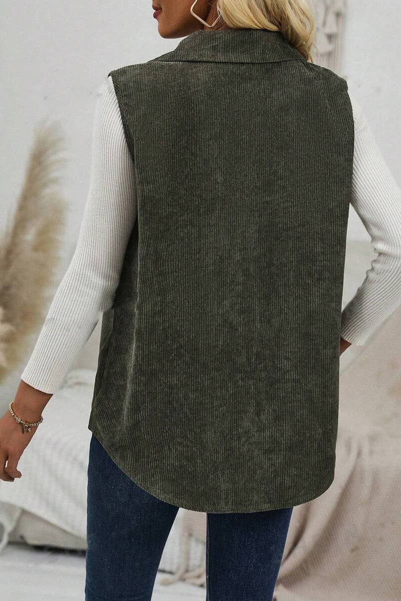 FLAP DETAILS BUTTON FRONT CORDUROY VEST COAT