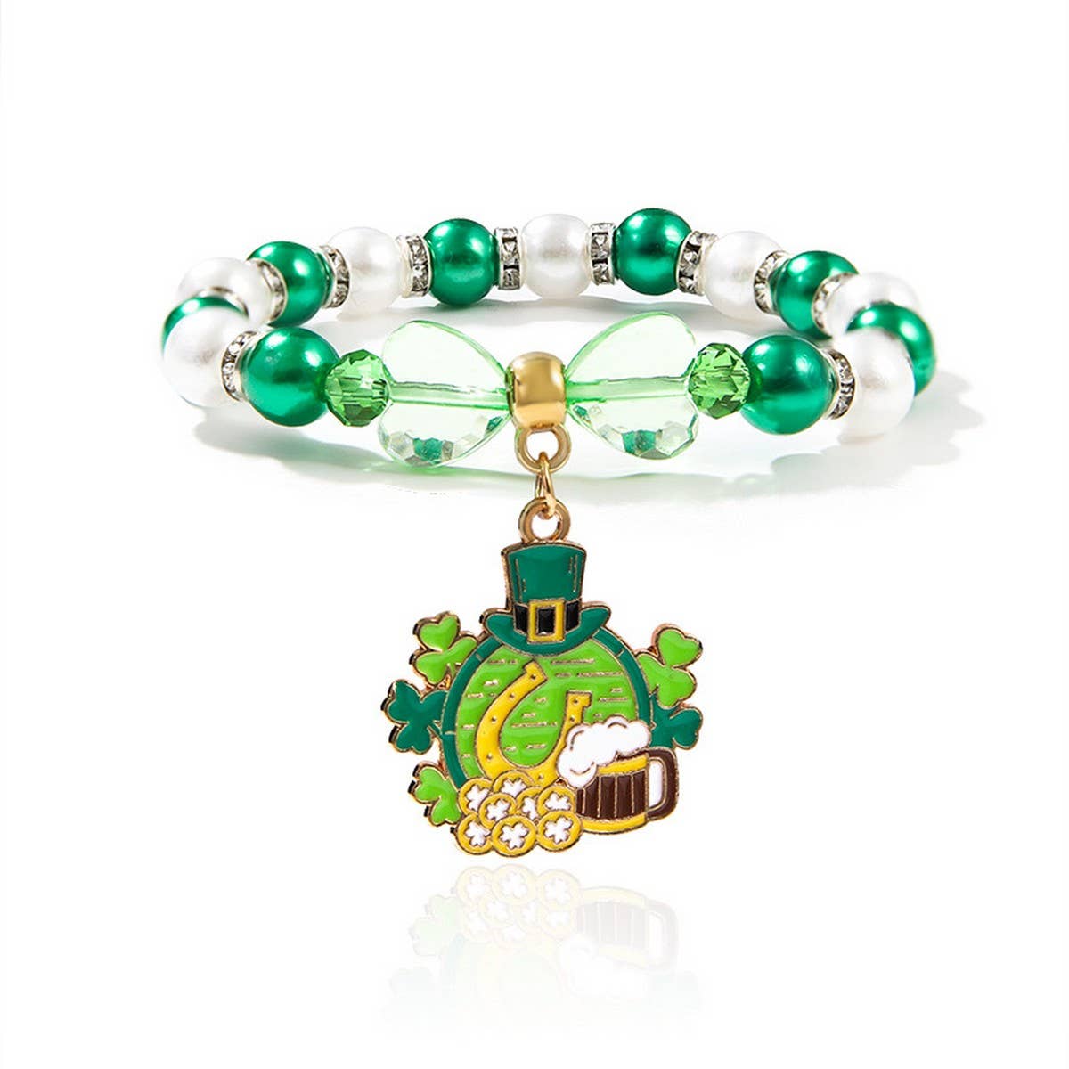 ST. PATRICK'S DAY IMITATION PEARL ACRYLIC BRACELET_CWMM3508