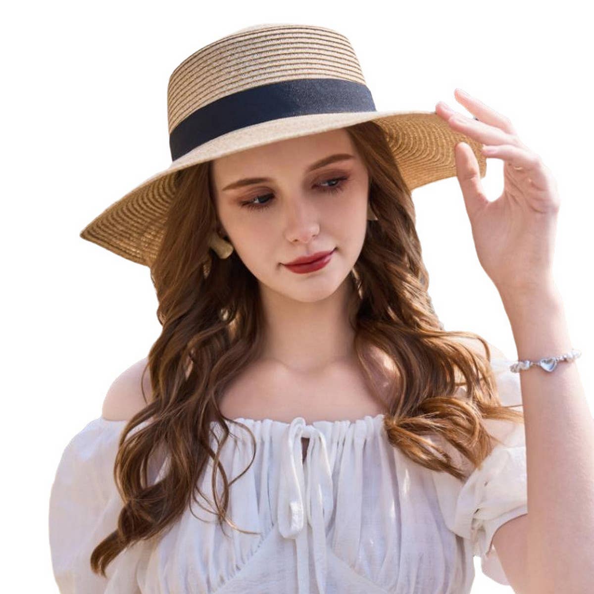 CASUAL SUN PROTECTION FLAT TOP STRAW HAT_CWAH1339