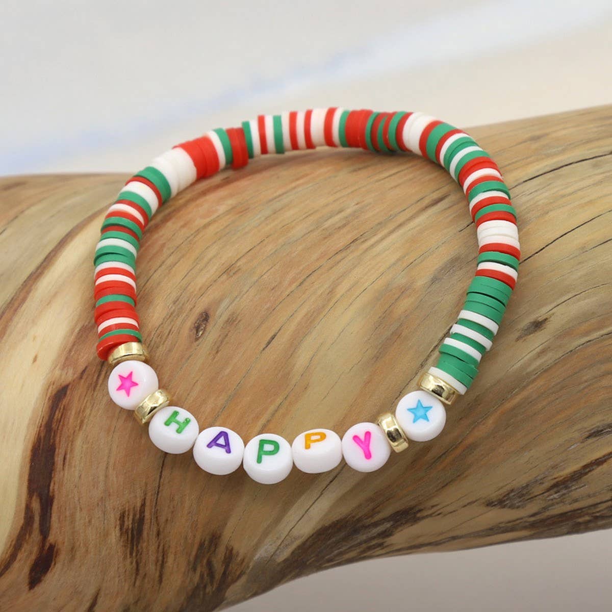 COLORFUL POLYMER CLAY LETTER BEADED BRACELET