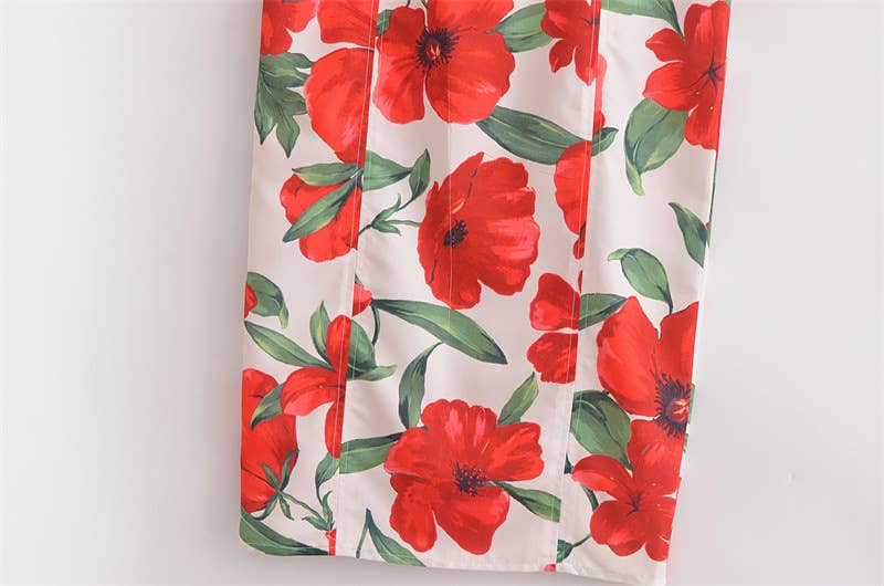 Niche vintage French print casual halter dress