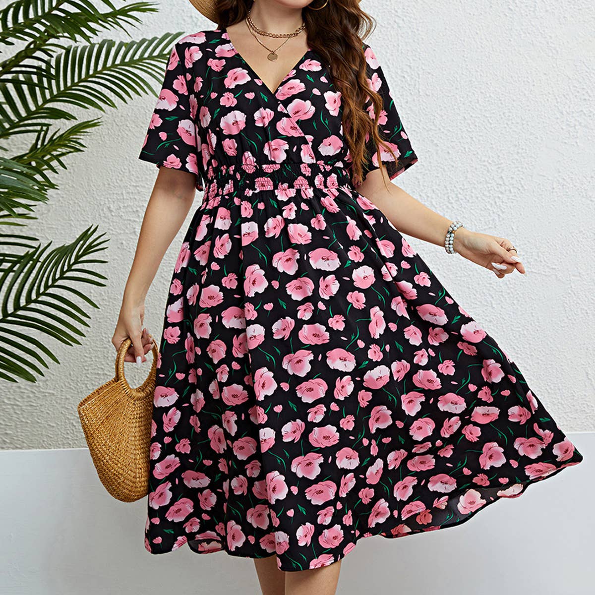 Oversized printed waist slimming dress_CWDSD3387