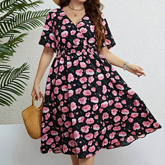 Oversized printed waist slimming dress_CWDSD3387