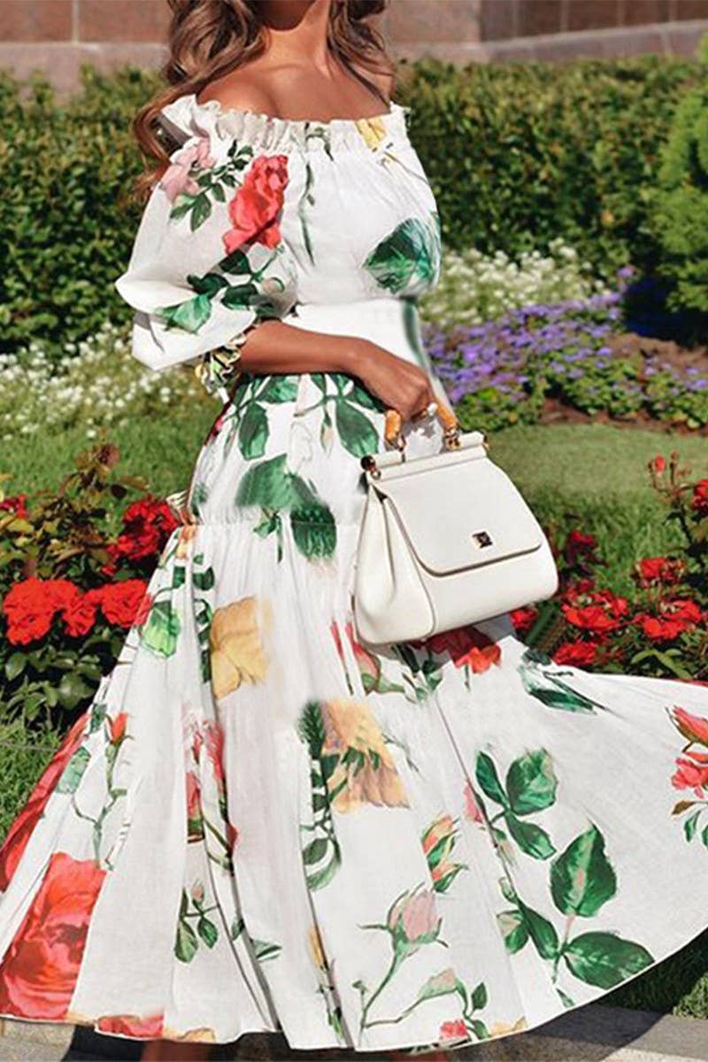 STYLISH OFF THE SHOULDER PRINT HOLIDAY MAXI DRESS_CWDMD1319