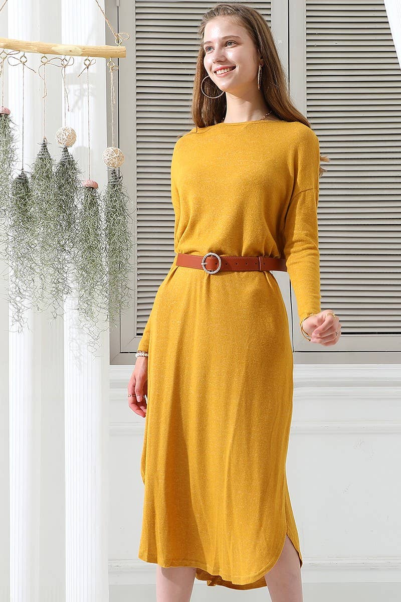 CWDMD823_SOFT AND WARM ROUND NECK SWEATER KNIT TUNIC DRESS