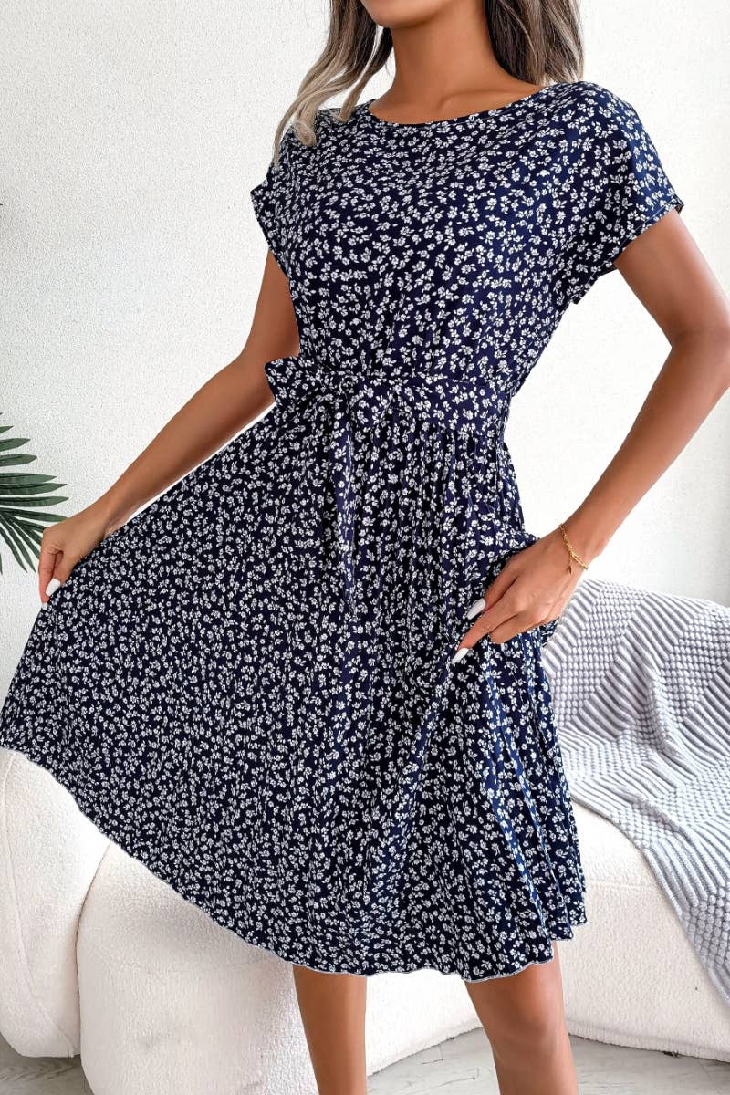 CWDMD2624_SUMMER FLORAL PLEATED DRESS WITH LARGE SWING