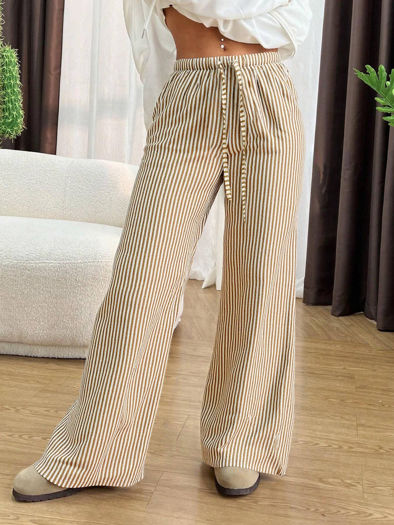Striped loose wide-leg long pants