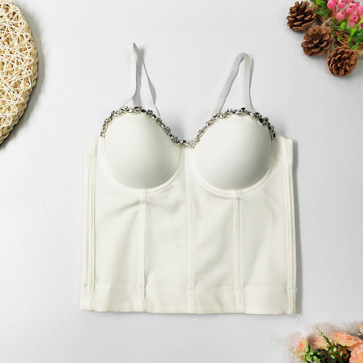 WAIST BRA WITH RHINESTONES HERRINGBONE BRA