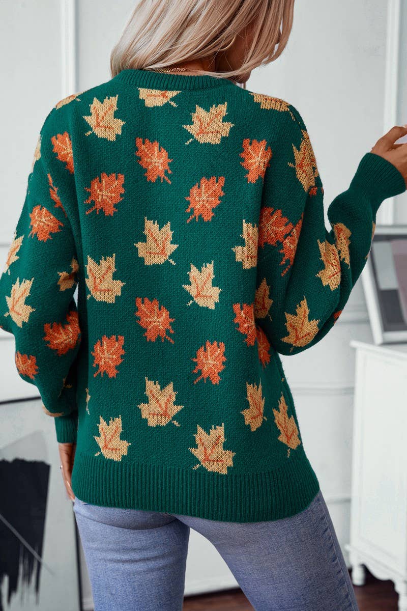 CWOSWL07063_MAPLE LEAF JACQUARD CASUAL PULLOVER SWEATER