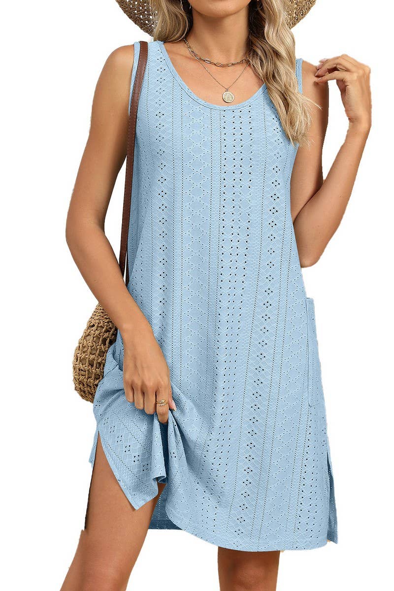 CWDHL01118_SOLID COLOR LOOSE SLEEVELESS POCKET DRESS