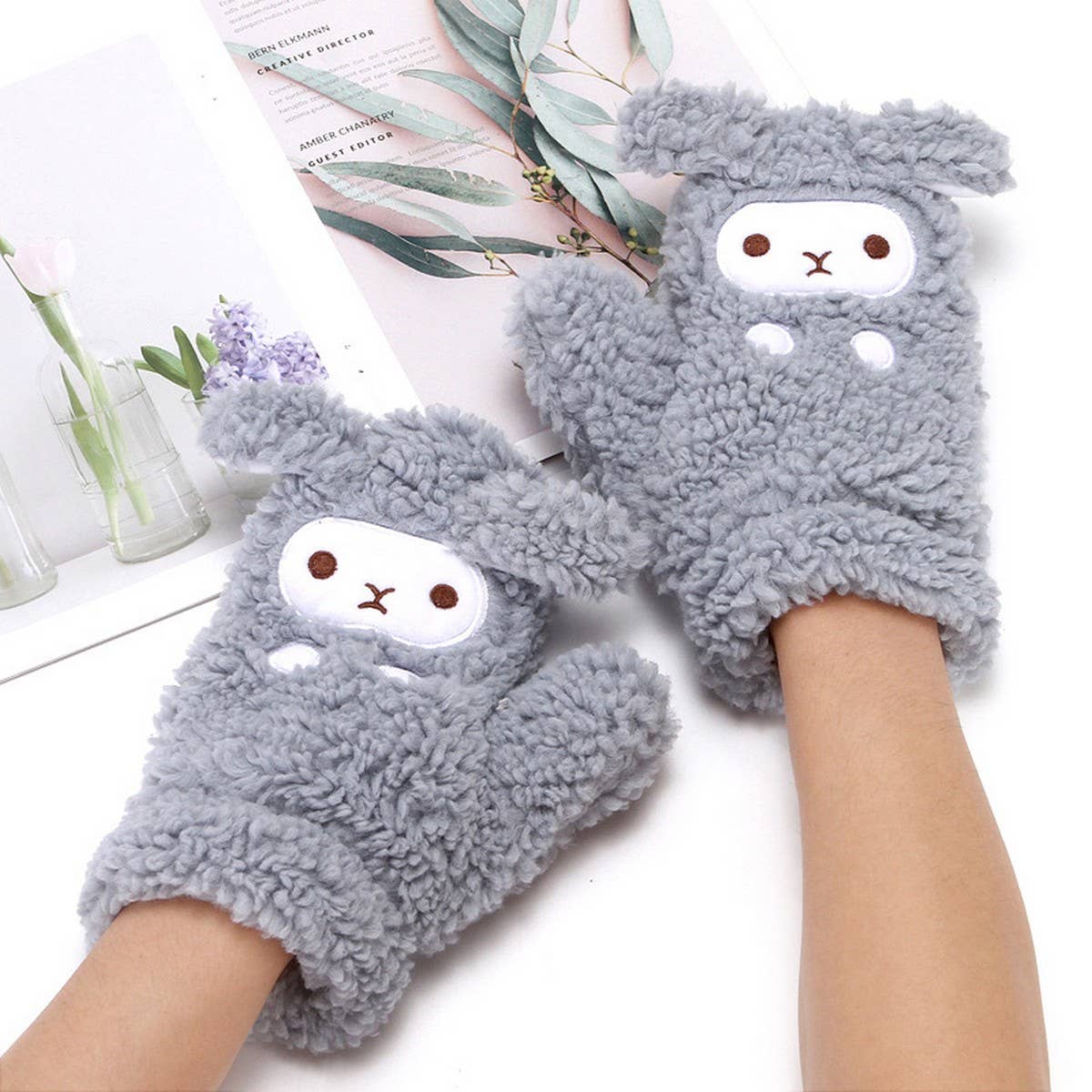 WINTER WARM PLUS VELVET THICK CUTE HALTER GLOVES_CWAG0266