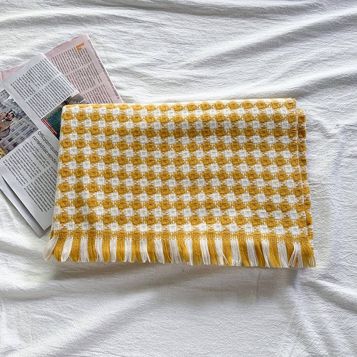 WINTER WARM LATTICE LARGE SCARF FRINGE SHAWL