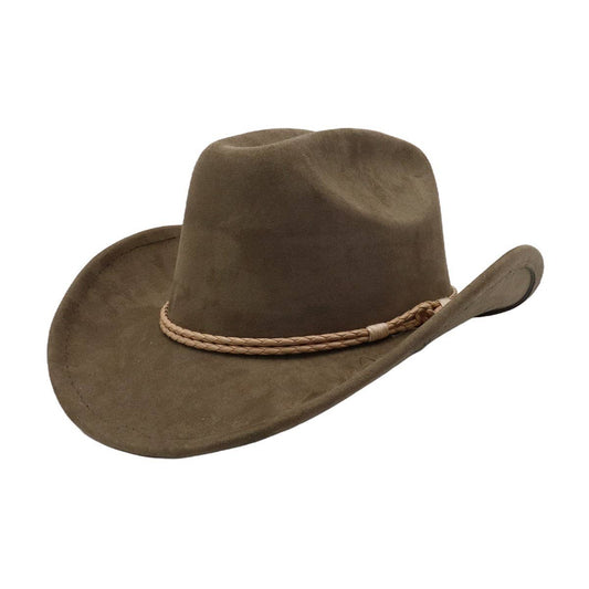 Western Ethnic Suede Cowboy Jazz Fedora Hat_CWAH04504
