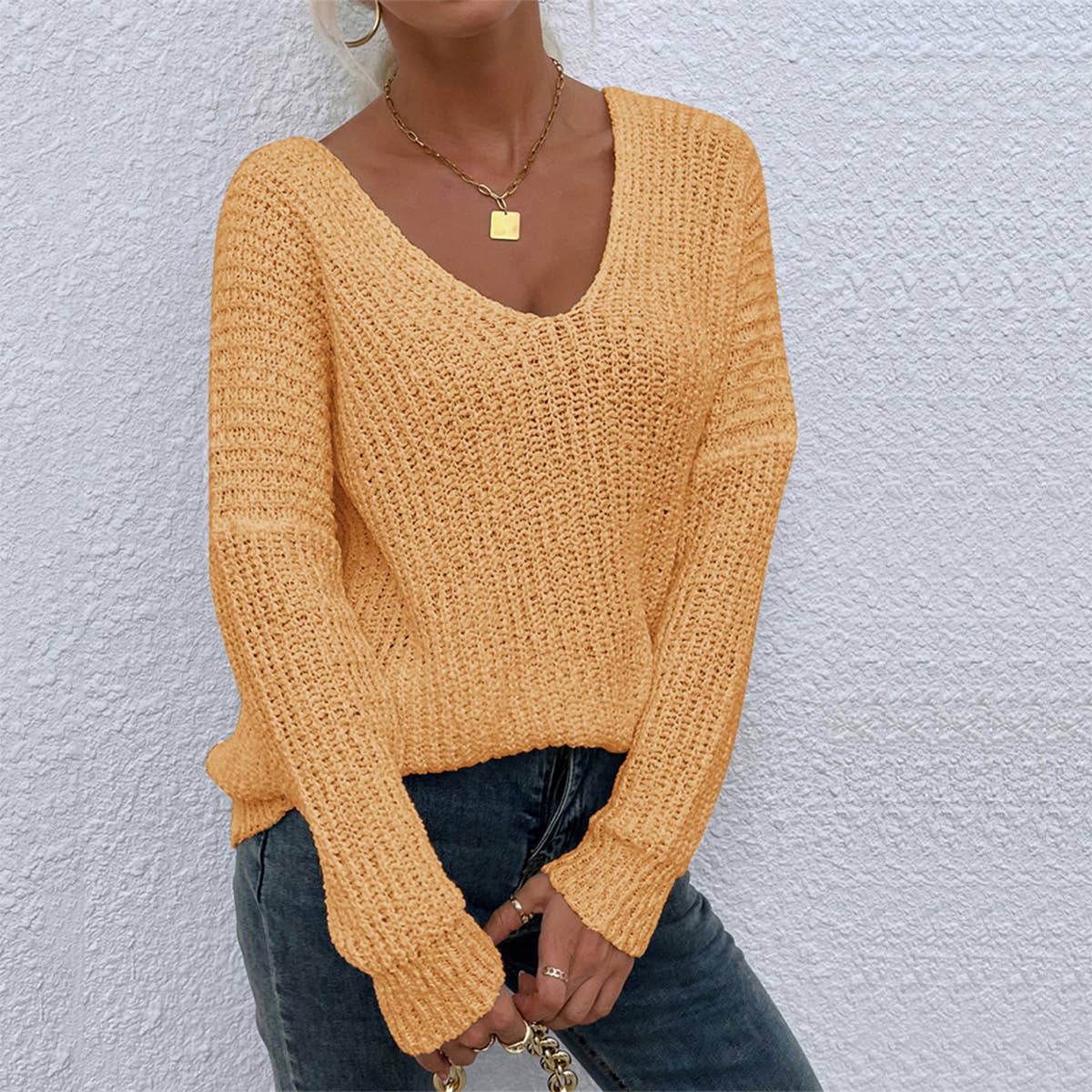 Knitted striped knot dyed hollowed-out jumper