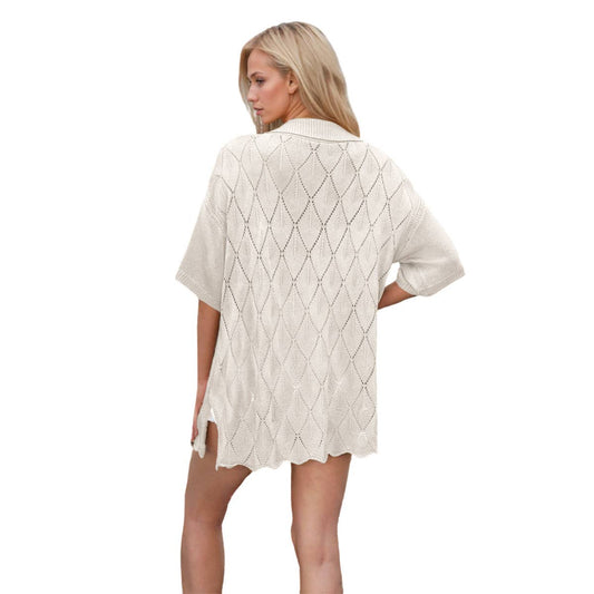 Lapel single-breasted short-sleeved cardigan