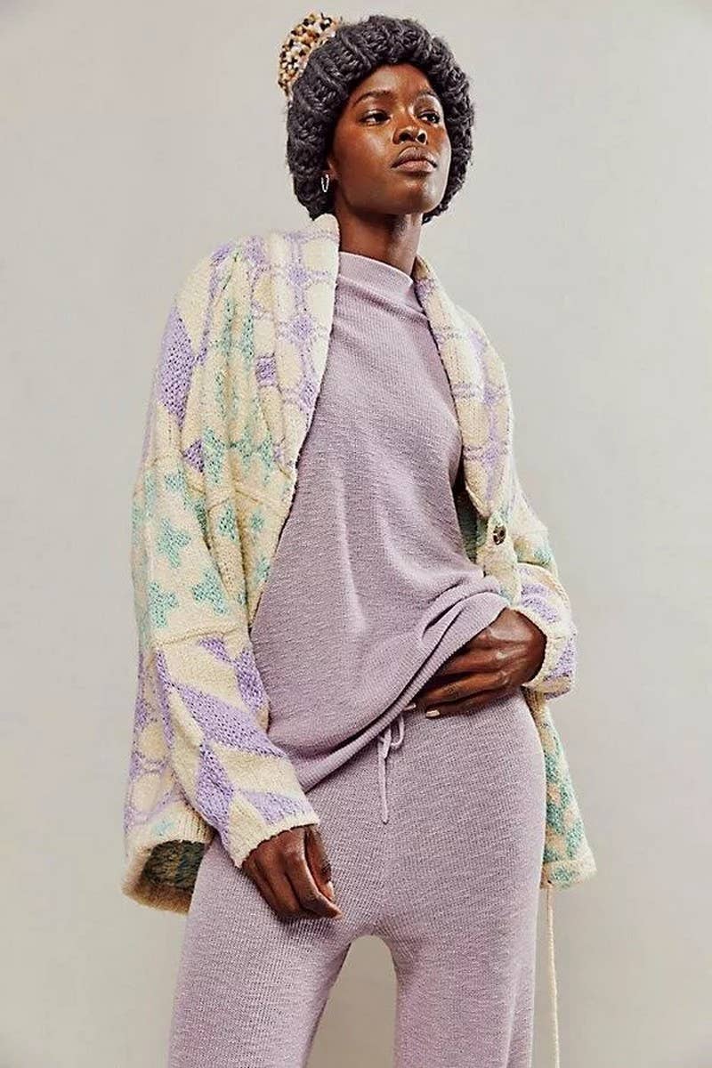 CWOSWL07748_2024 Y2K ABSTRACT PRINT COLLARED KNIT DRESS