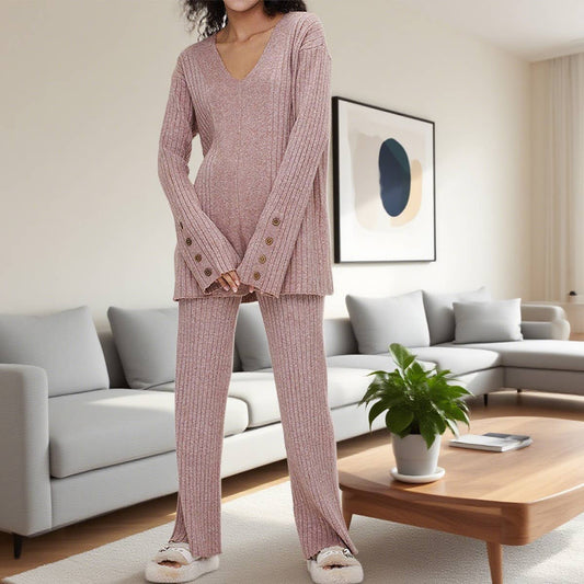 Long sleeves and trousers solid color knit suit