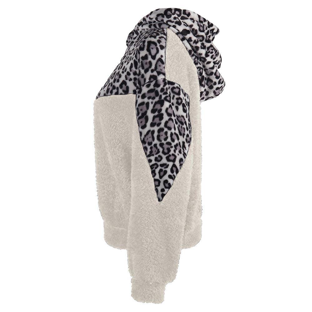 LEOPARD PRINT SPLICED DOUBLE-SIDED PLUSH HOODIE