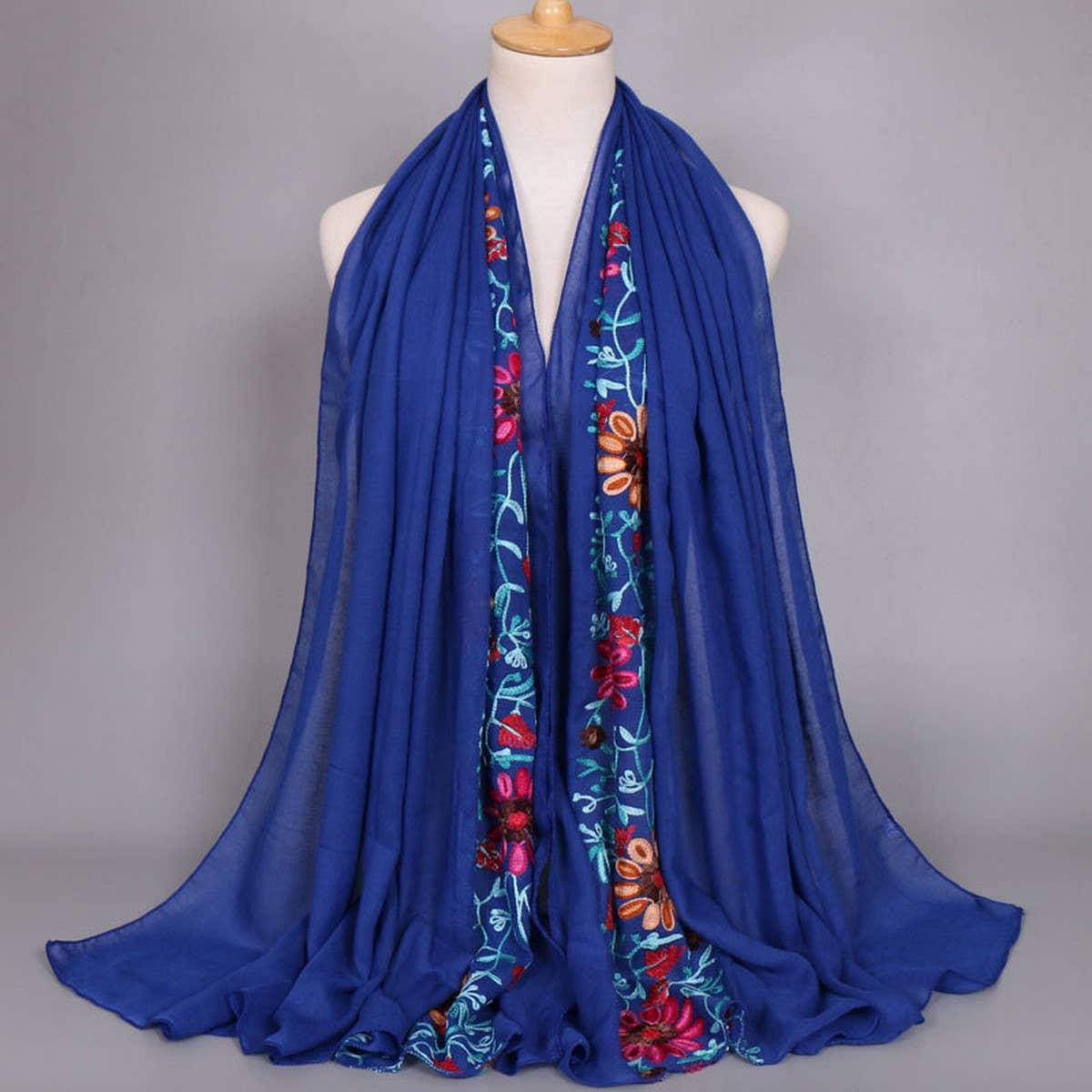 EMBROIDERED COTTON SCARF LONG VEIL SHAWL