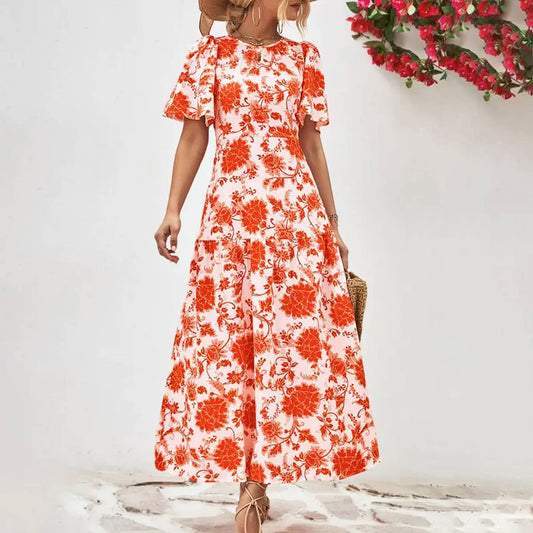 HOLLOW OUT BIND SHORT SLEEVED DRESS_CWDMD1211