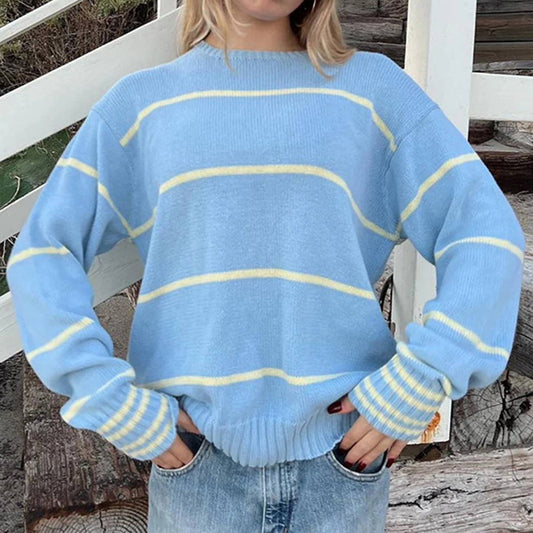STRIPED LOOSE CASUAL PULLOVER SWEATER