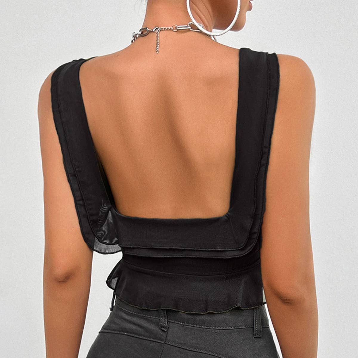 SLEEVELESS U NECK GAUZE TOP BLOUSE_CWTBLSL0207