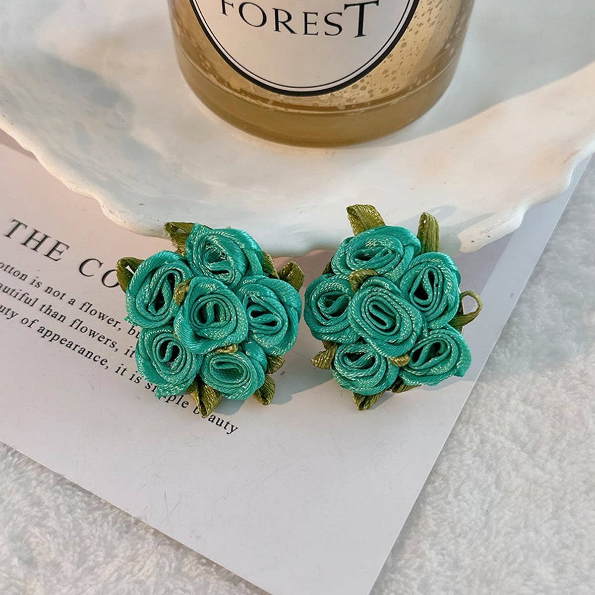 Handmade Rose Chic Fresh Fabric Stud Earrings