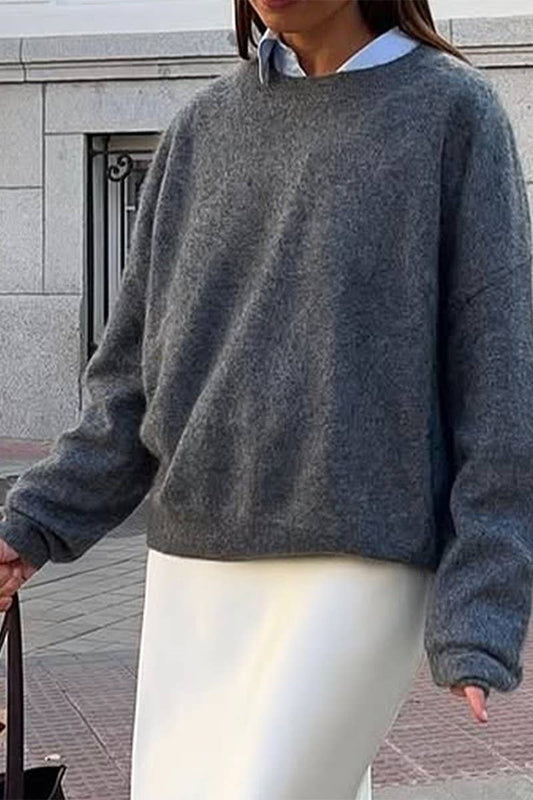 CWOSWL07523_SOLID COLOR LONGSLEEVED KNITTED PULLOVER SWEATER