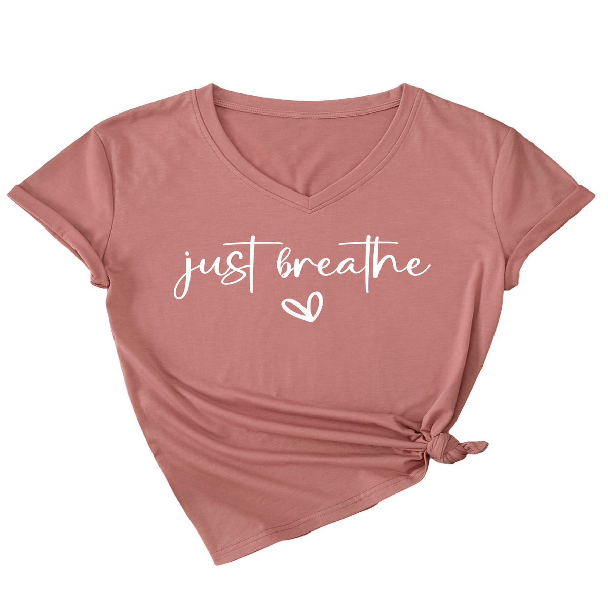 Cute Heart Letter Print V-Neck Tee for Women