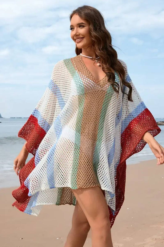 CWDSD7357_SPLICED   HOLLOW BEACH DRESS LOOSE BIKINI COVER UP