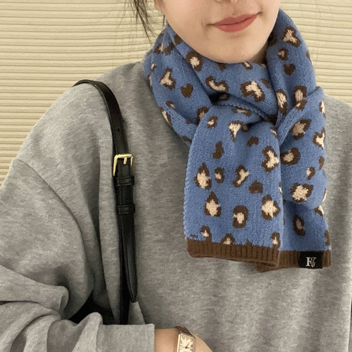 Beige Leopard Faux Cashmere Scarf for Fall/Winter_CWASC1258