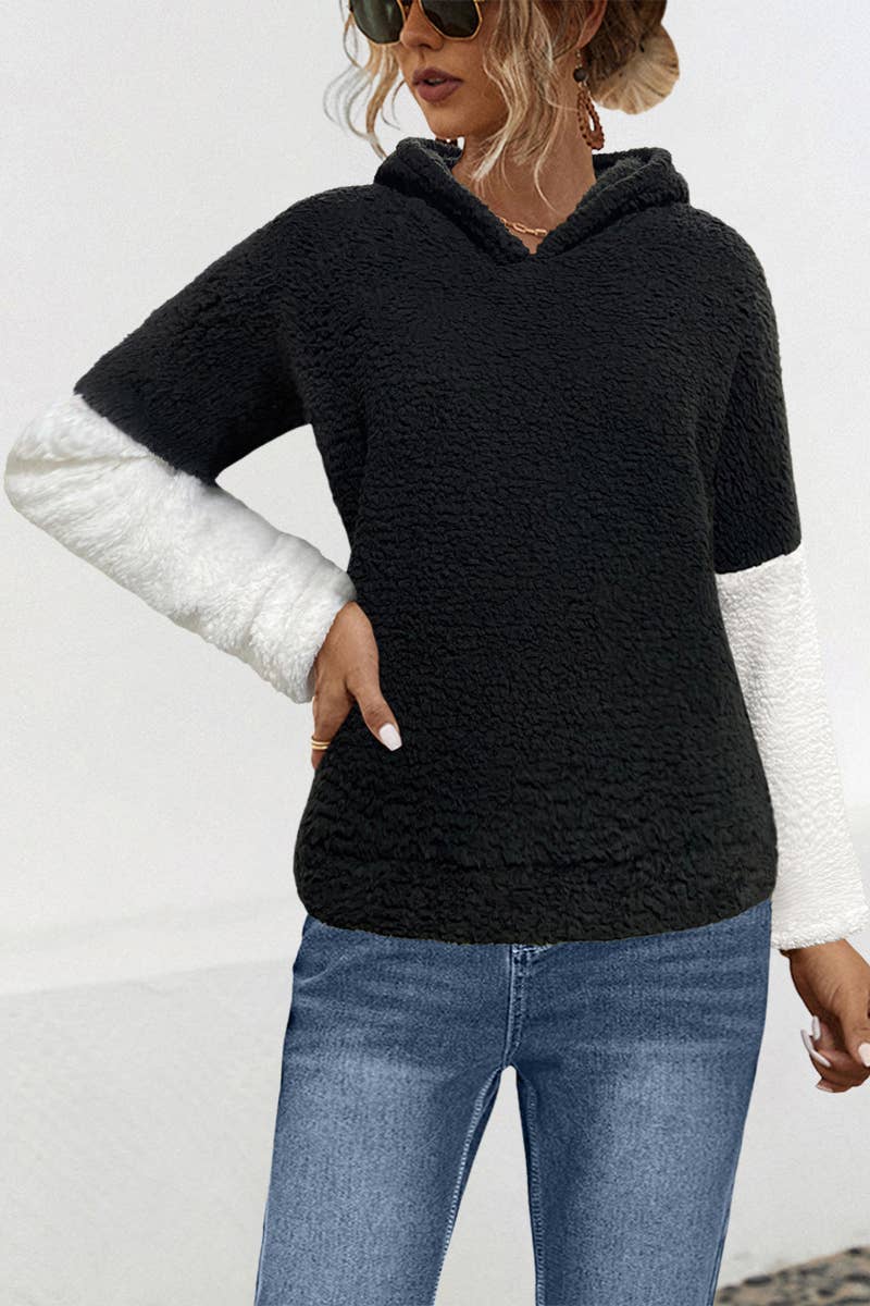 Patchwork Contrast Color Fur Cat Ears Hoodie