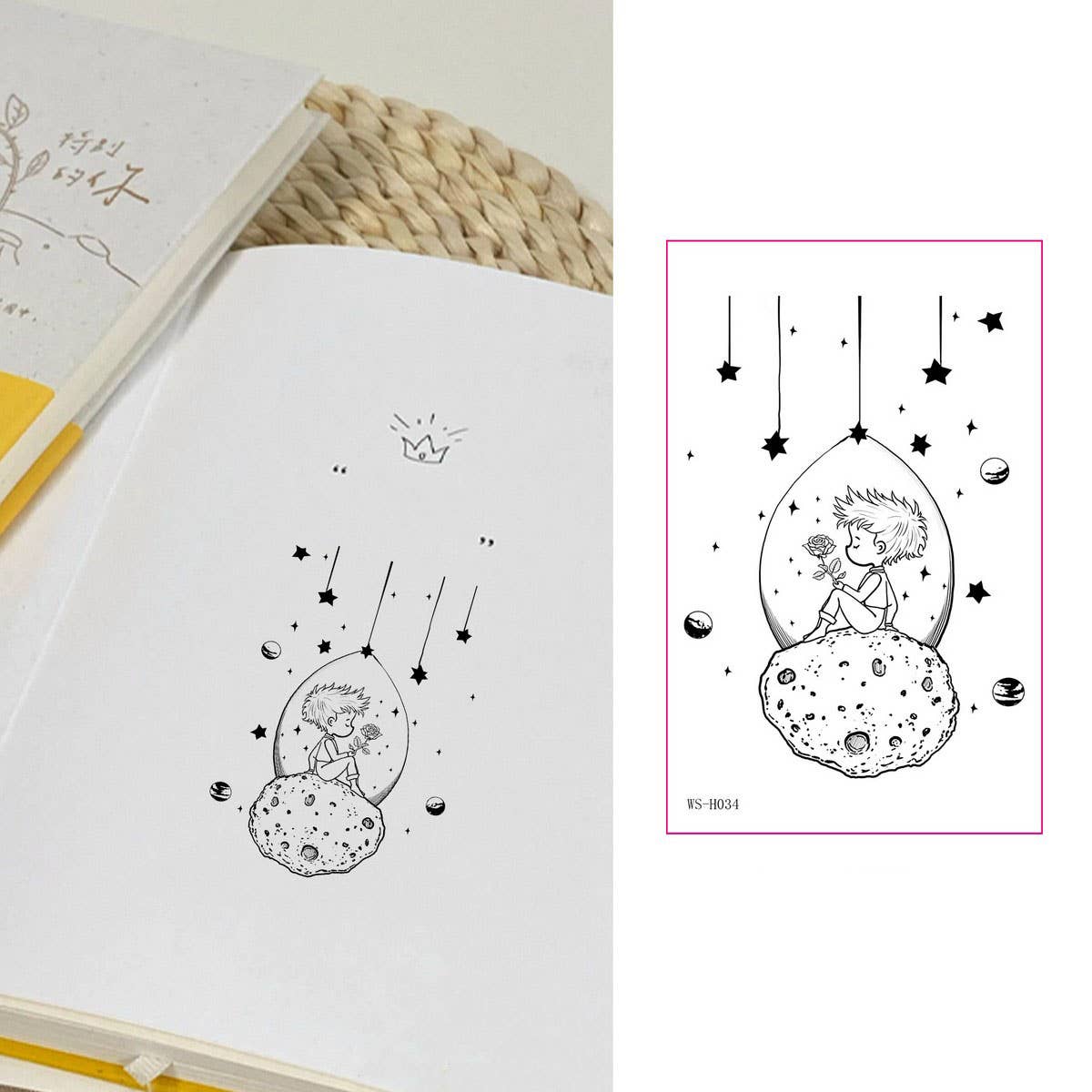 Prince Boy Rose Fox Planet Tattoo Stickers_CWMM8267