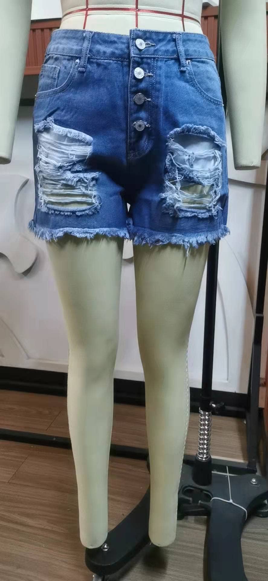 USA Flag Print Distressed Button Fly Denim Shorts