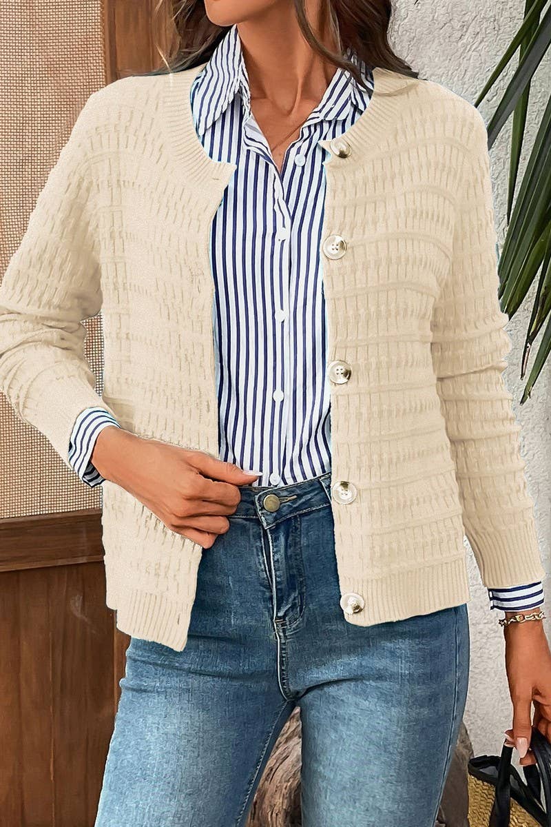 CWOCAL00612_SOLID COLOR KNIT CARDIGAN CASUAL SWEATER