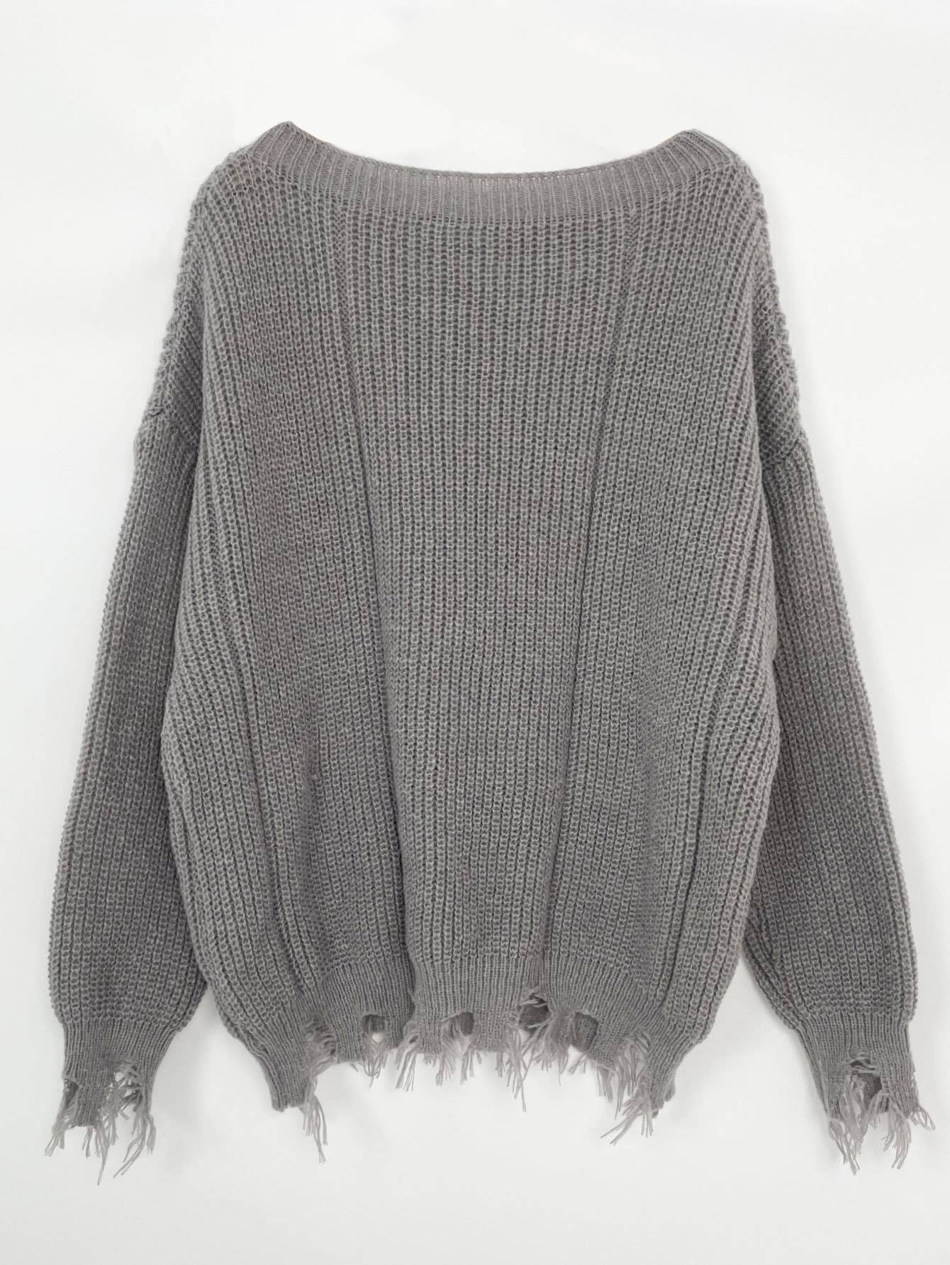 Laid-back style distressed frayed sweater