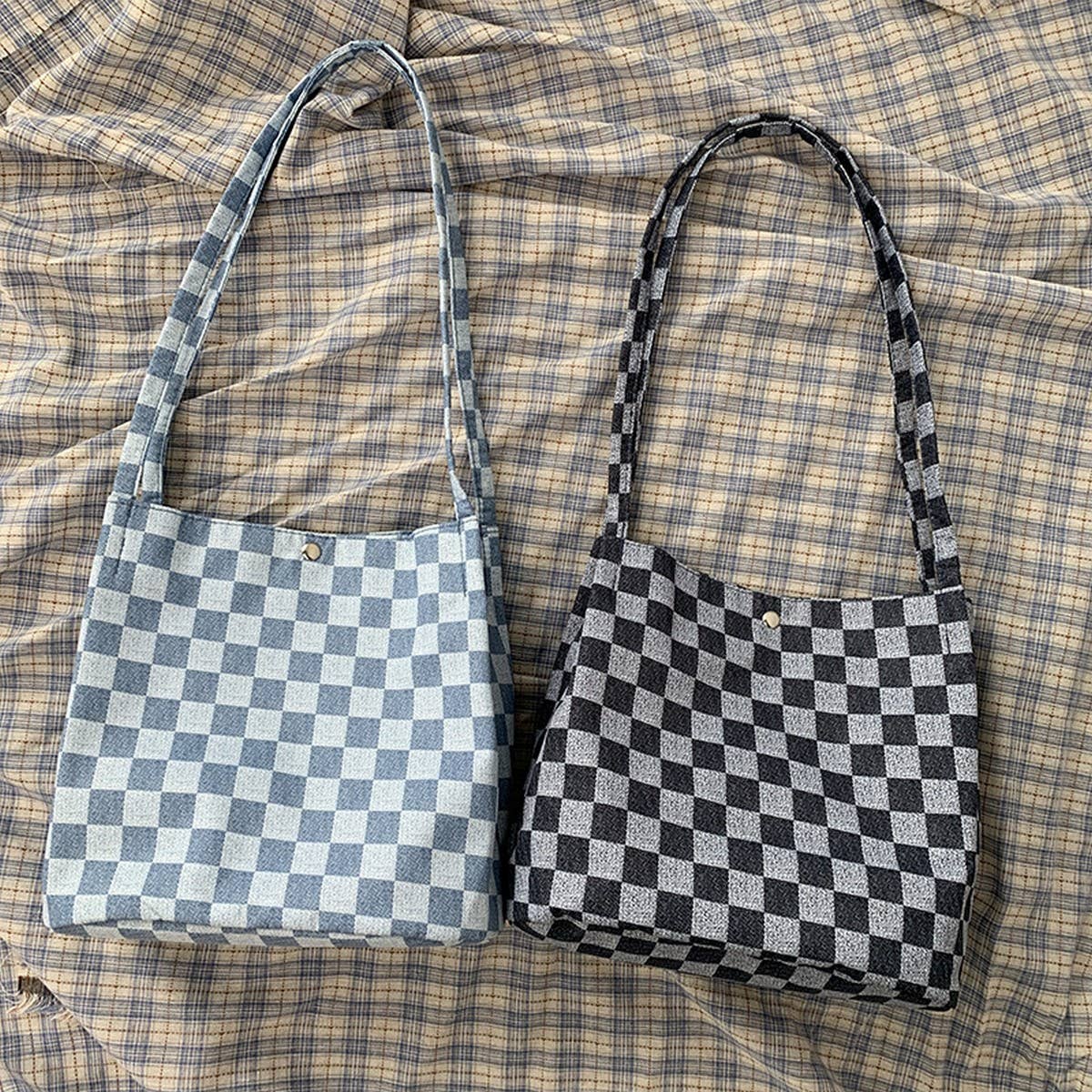 PLAID SIMPLE COMMUTER CANVAS BAG_CWAB2156