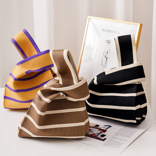 STRIPE PRINT CROCHET TOTE BAG MINI CLUTCH PURSE_CWAB0881