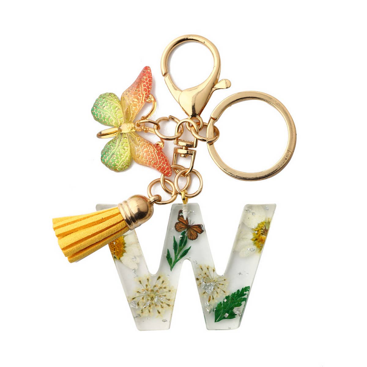 DRIED FLOWER PRINTED LETTER KEYCHAIN