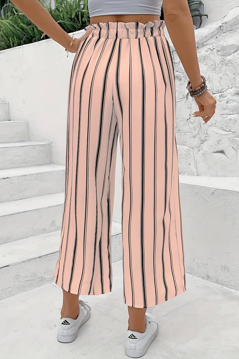 CWBLP2078_HIGH WAIST LOOSE FIT SLIM STRIPED WIDE LEG PANTS