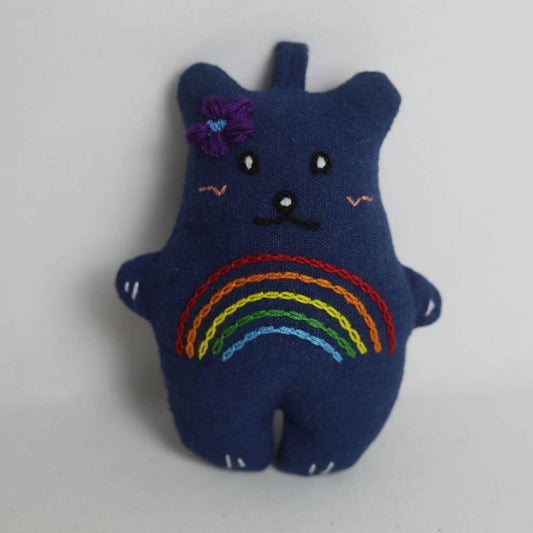 Hand-Embroidered Rainbow Bear Plush Charm