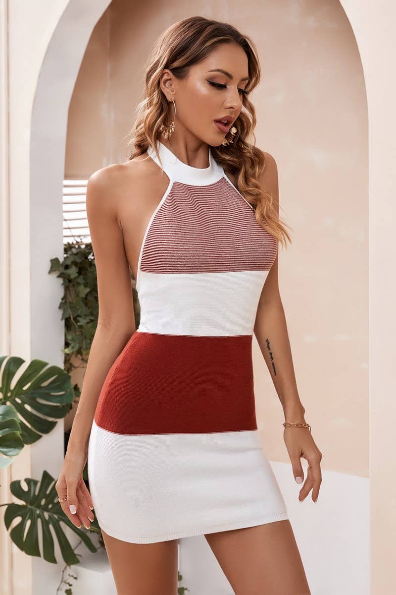 CWDSD2434_HALTER NECK TANK KNIT BODYCON MINI DRESS