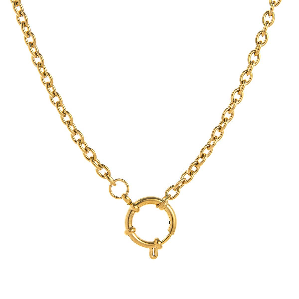 Basic loose chain heart round necklace_CWMM5711