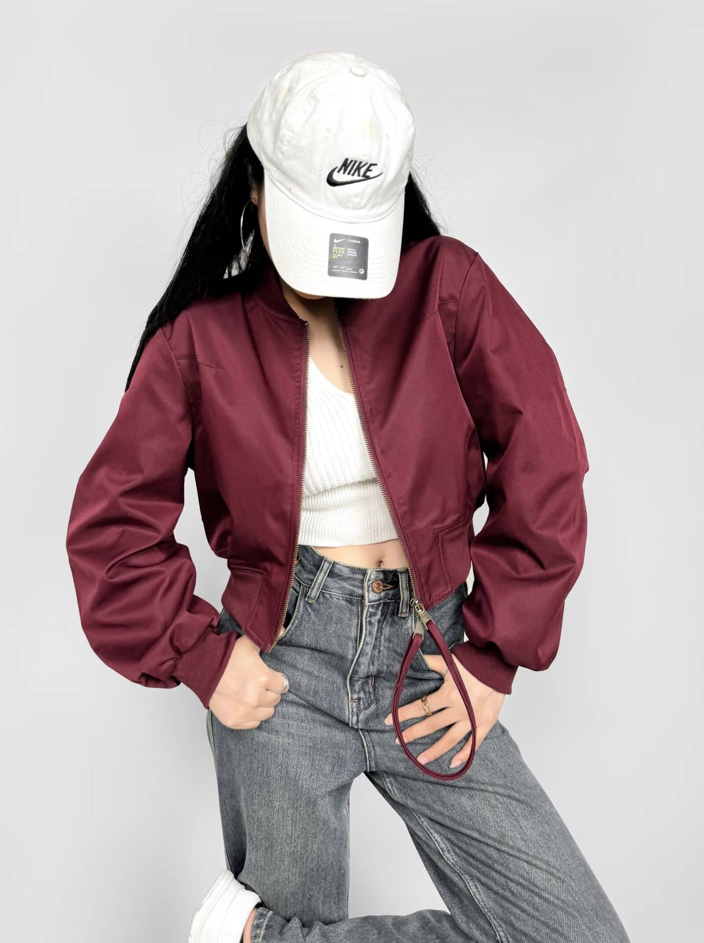 Thread round-neck double zipper baseball jacket