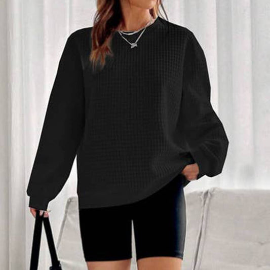 Waffle long-sleeved off-the-shoulder hoodie