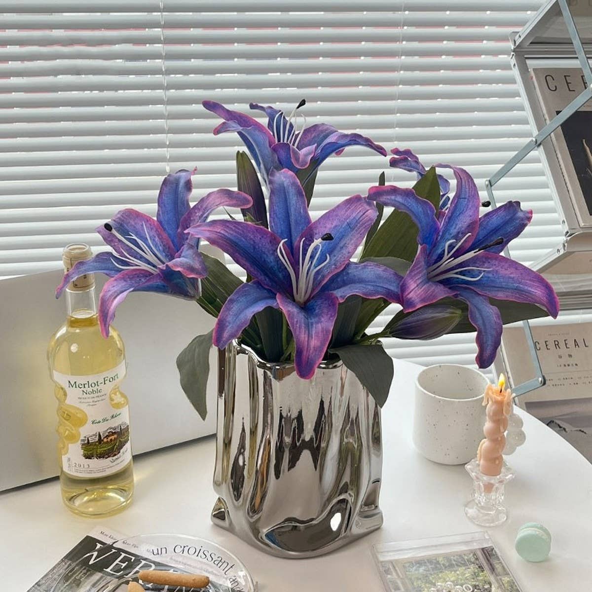 Vintage Autumn Artificial Lily with Bud and Bloom