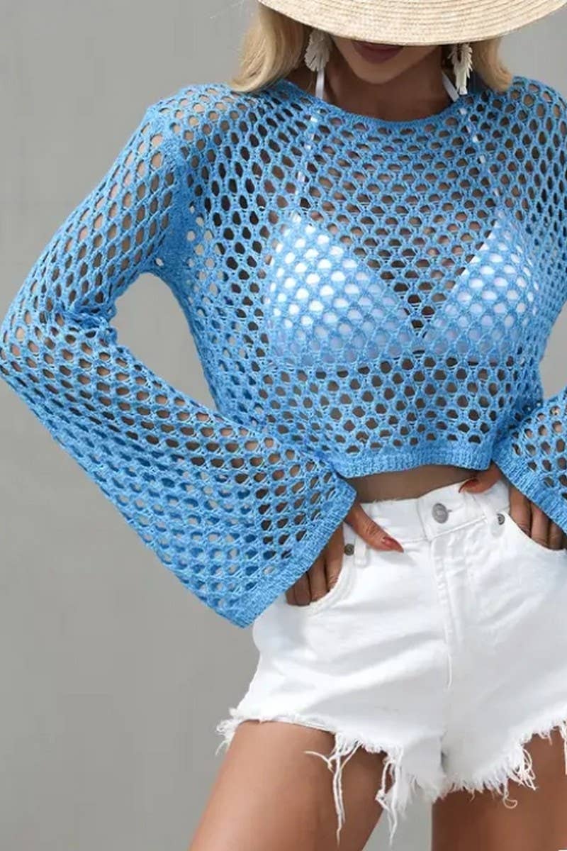 CWTSTSL0109_SPRING AND SUMMER CREW NECK HOLLOW KNIT CARDIGAN